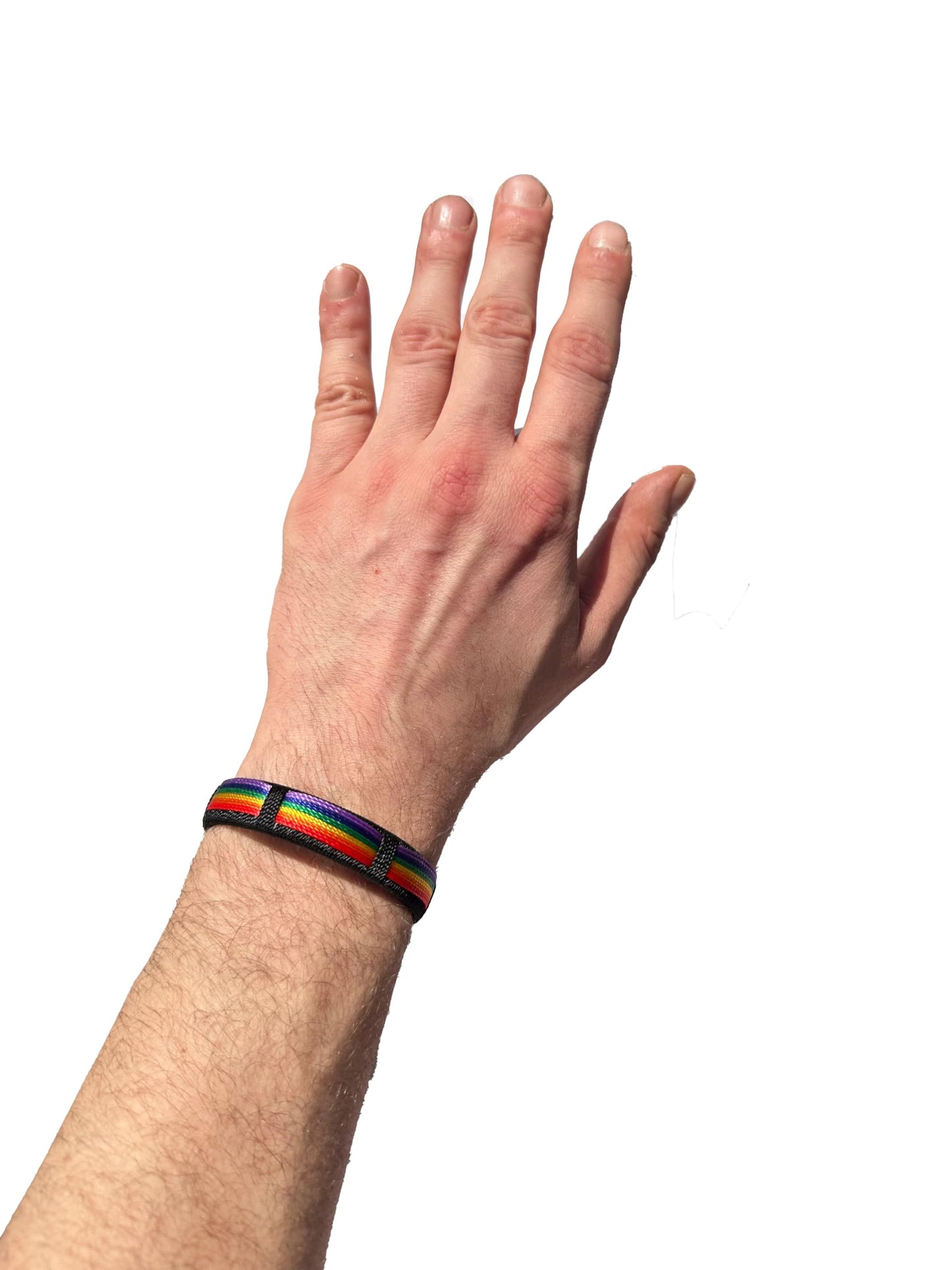 Pride.Direct Regenbogen-Armband, Schwarz mit Regenbogenstreifen, Metallenden, LGBTQ+ Pride-Accessoire