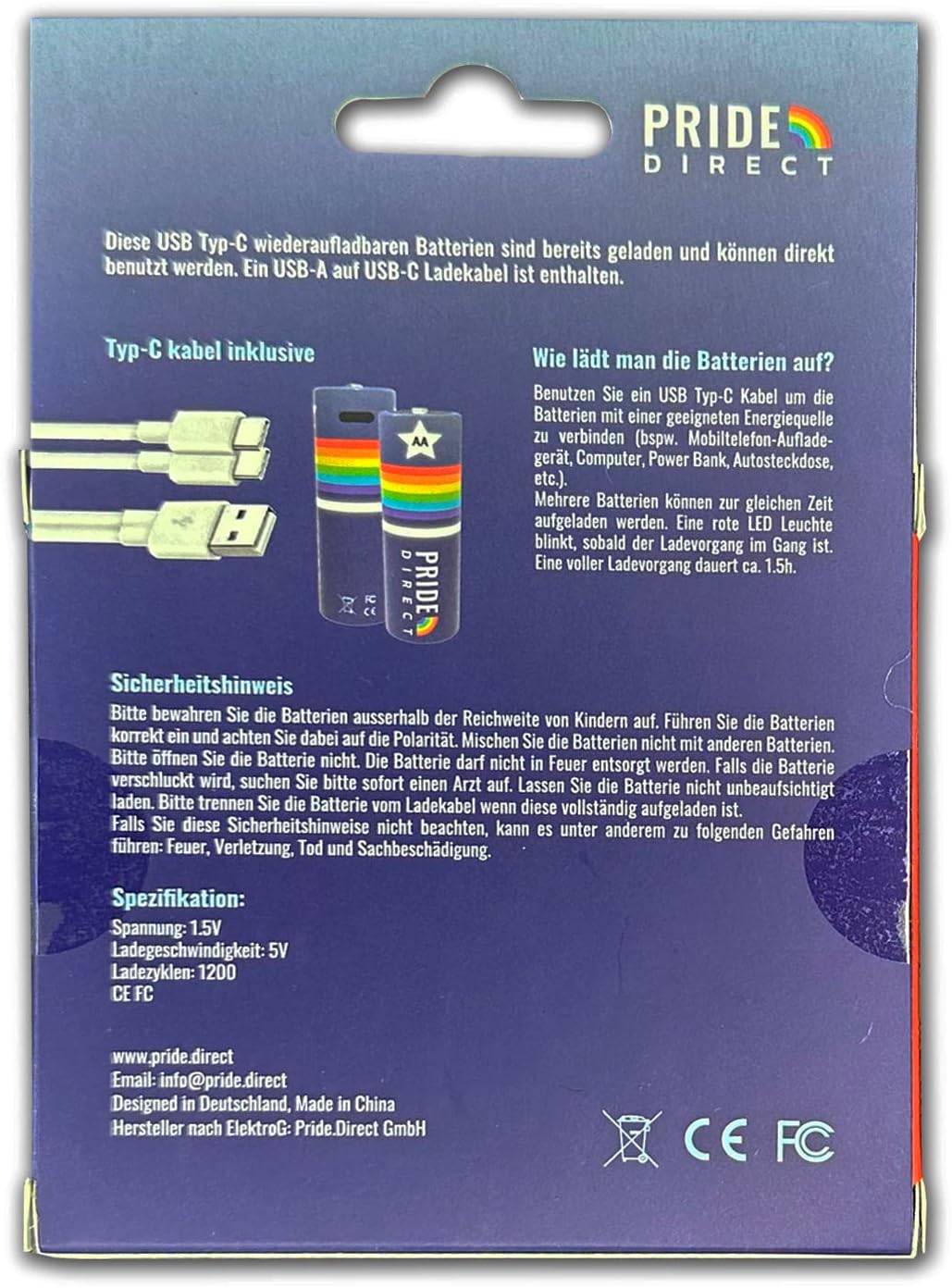 Pride.DIrect AA USB-C Batterie 1 Paar